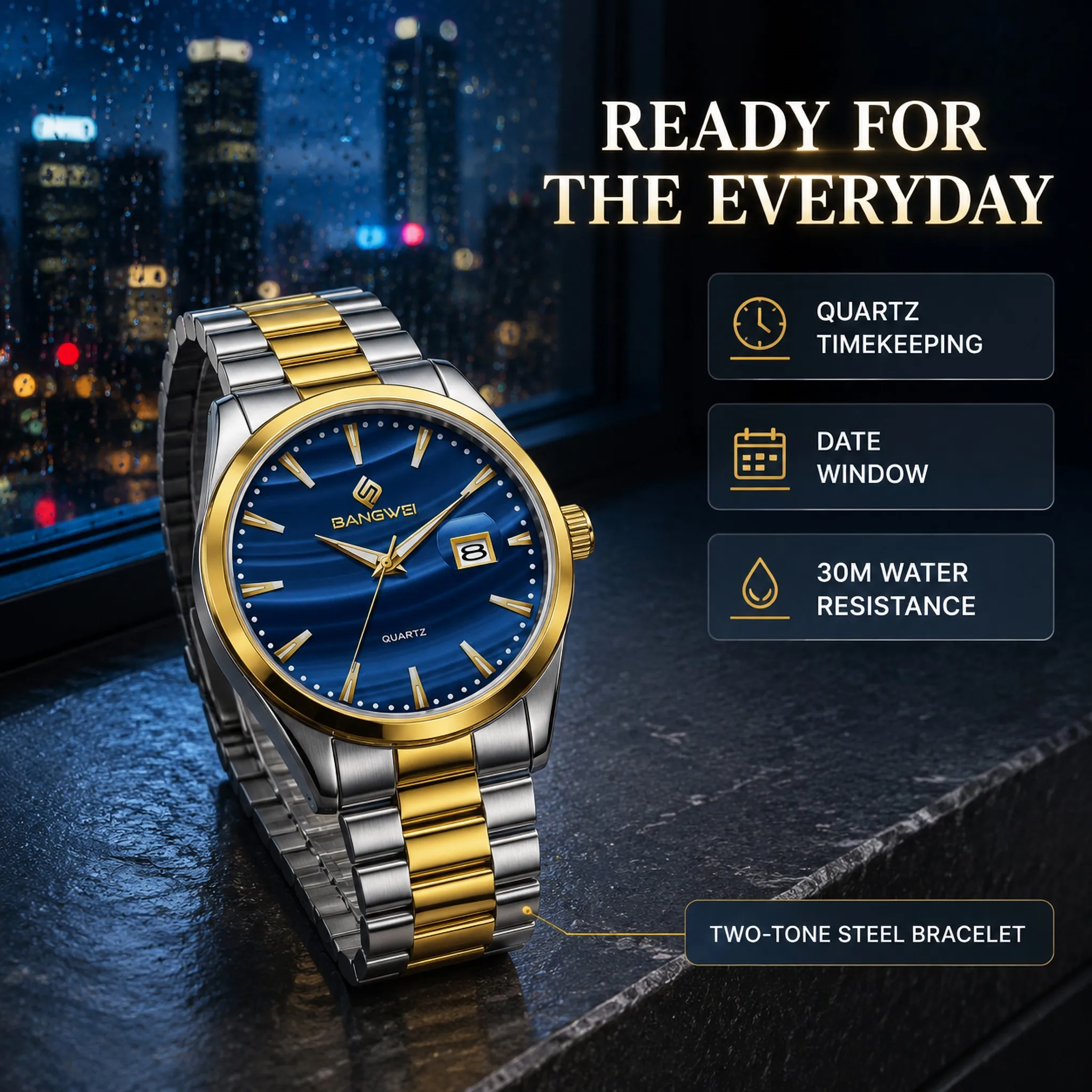 BANGWEI Classic Luxury Men's Quartz Watches Stainless Steel Date Man Watch Waterproof Luminous Fashion Business Male Wristwatch