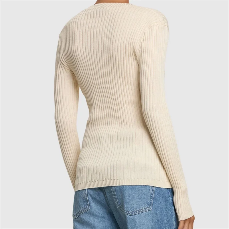 Cardigan for women New elastic knitted slim fit V-neck long sleeved top for autumn 2024 100% cotton women's sweater y2k knitwear