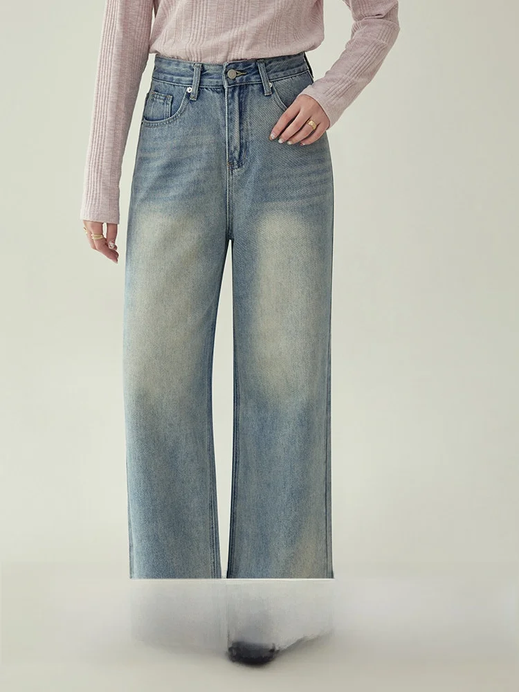 

High Waist Straight Leg Light Blue Jeans Women's Spring New Versatile Slimming Wide Leg Long Pants Commute Sle Classic Blue