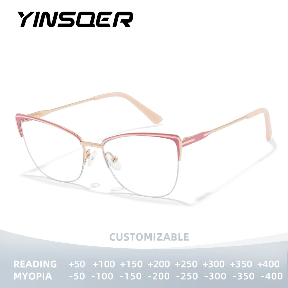

YINSQER модные оптические очки для дальнозоркости и близорукости, женские металлические очки для чтения в оправе «кошачий глаз», очки по индивидуальному заказу