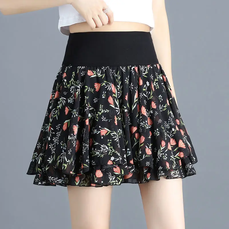 

Women's skirt summer Elastic new chiffon polka dot tutu skirt pants anti-voyeur high waist skirt A-line tulle skirt women