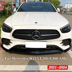 For Mercedes Benz E-Class W213 C238 E260 E300 AMG 2021-2024 Front Bumper Lip Diffuser Glossy Black/Carbon Look Spoiler Body Kit
