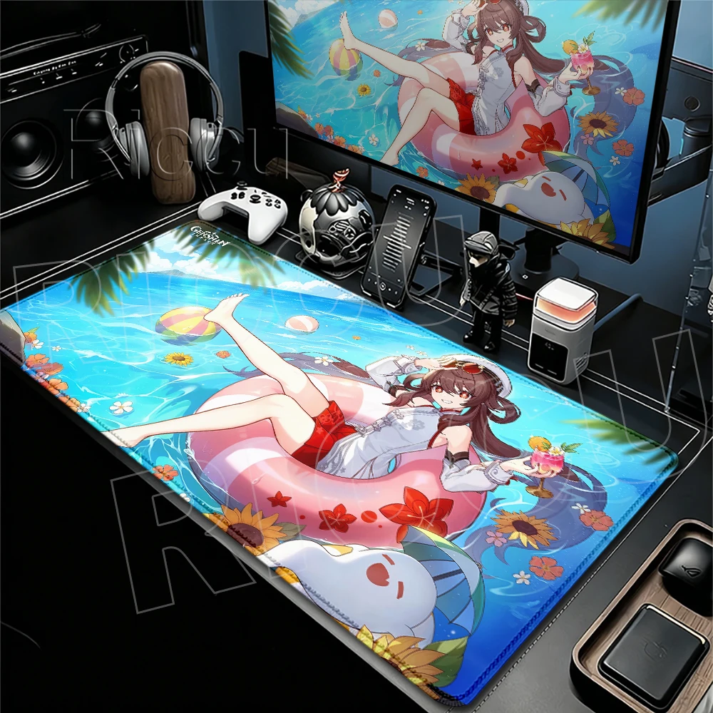 Genshin Impact Character Pattern Desk Mat Anime Gaming Cool Gaming Mouse Pad Lock Edge Playmat Rubber