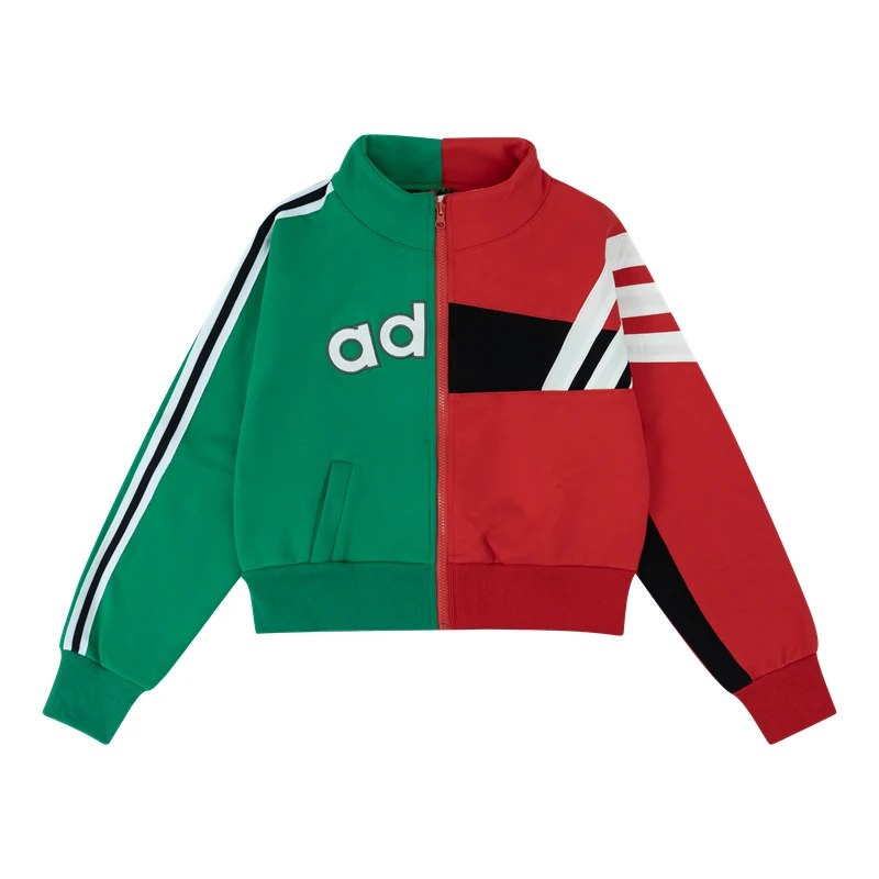

Women'S Cropped Y2K Jacket Color Block Bomber, Stand Collar, Casual Sporty Fall Winter Coats