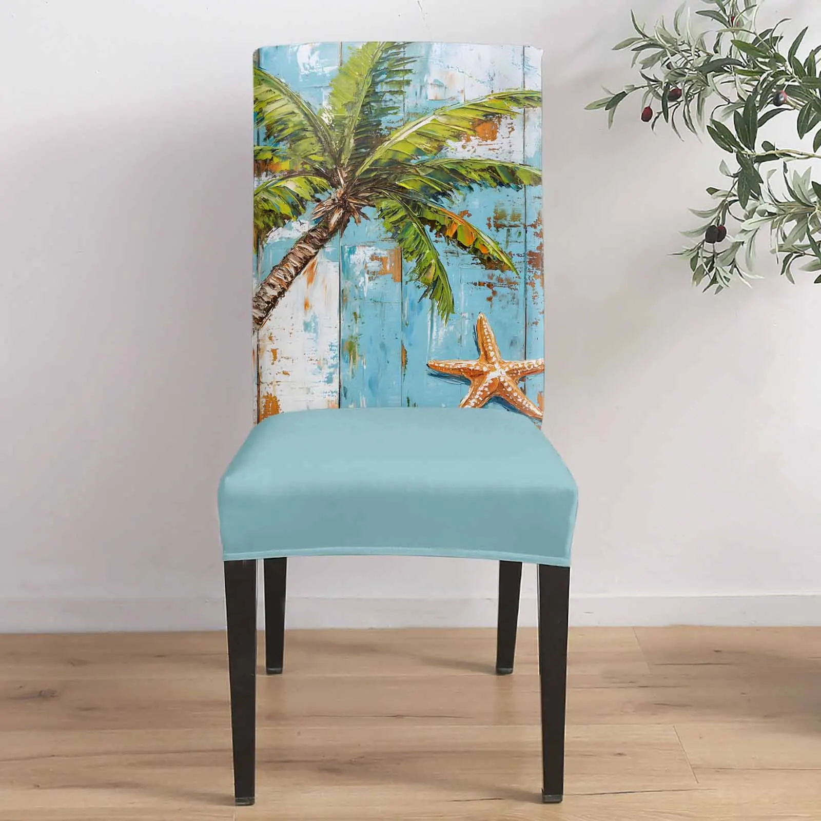 

Vintage Wood Grain Coconut Tree Chair Cover for Dining Room Spandex Stretch Seat Cover for Wedding Banquet Party Seat Case