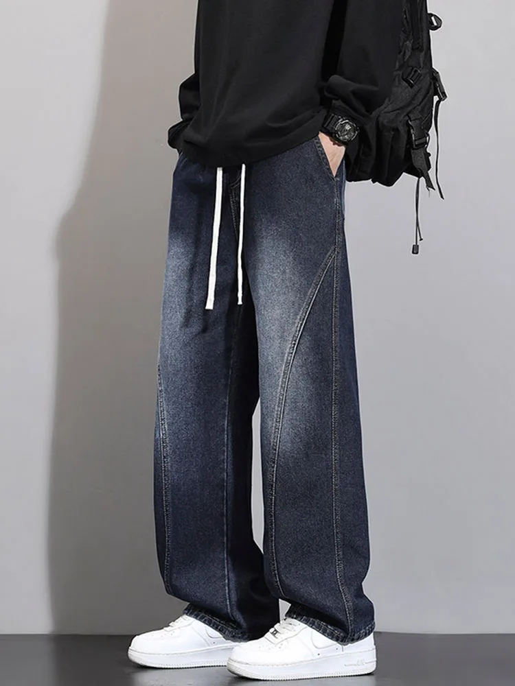 

American High Street Knife Splicing Jeans Men's Spring Autumn New Fashion Loose Straight Leg Pants Youth Wear