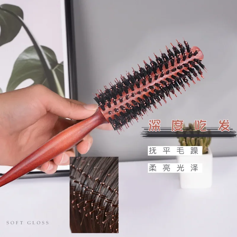 Wooden Curly Hair Rolling Comb High Temperature Resistant Bristle Double-tooth Rolling Comb Haircut Styling Wooden Rolling Comb