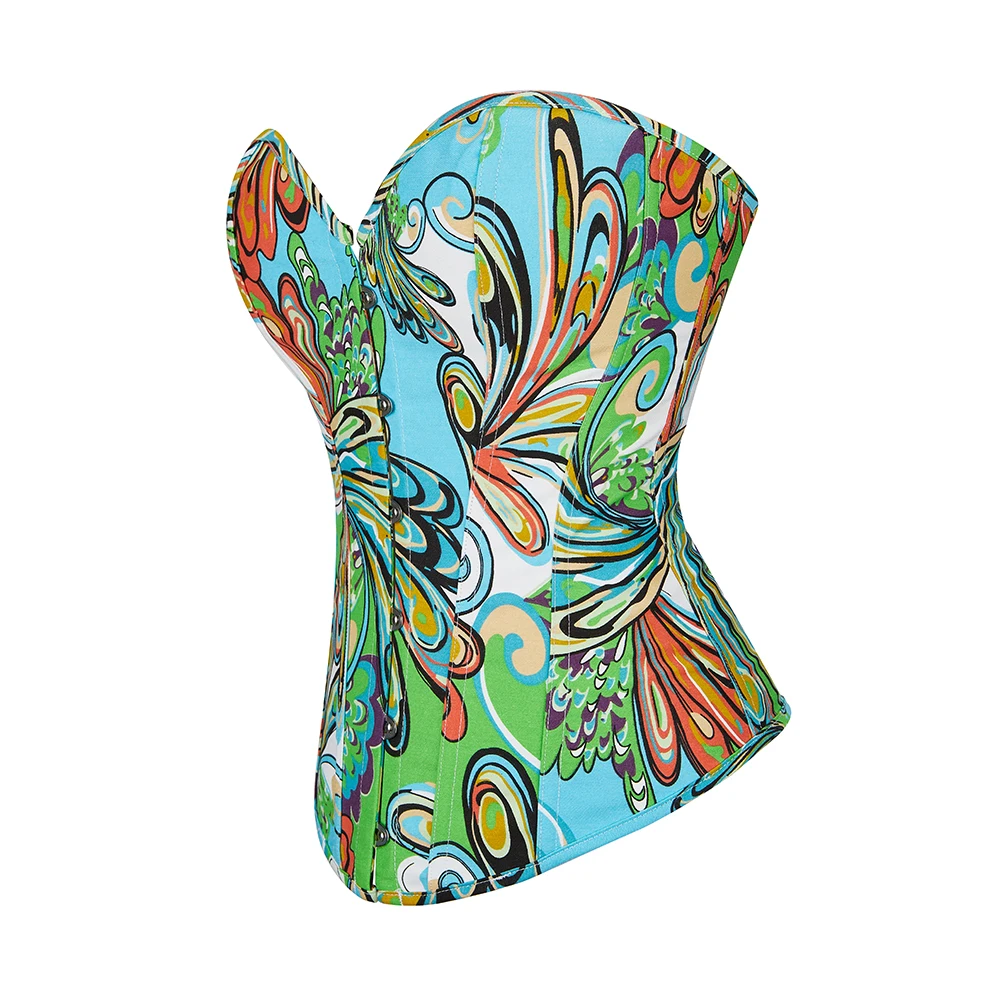 Colorful Floral Overbust Corset Bustier Top For Women Gothic Clothing Vintage Corpete Feminino Lingerie Shapewear