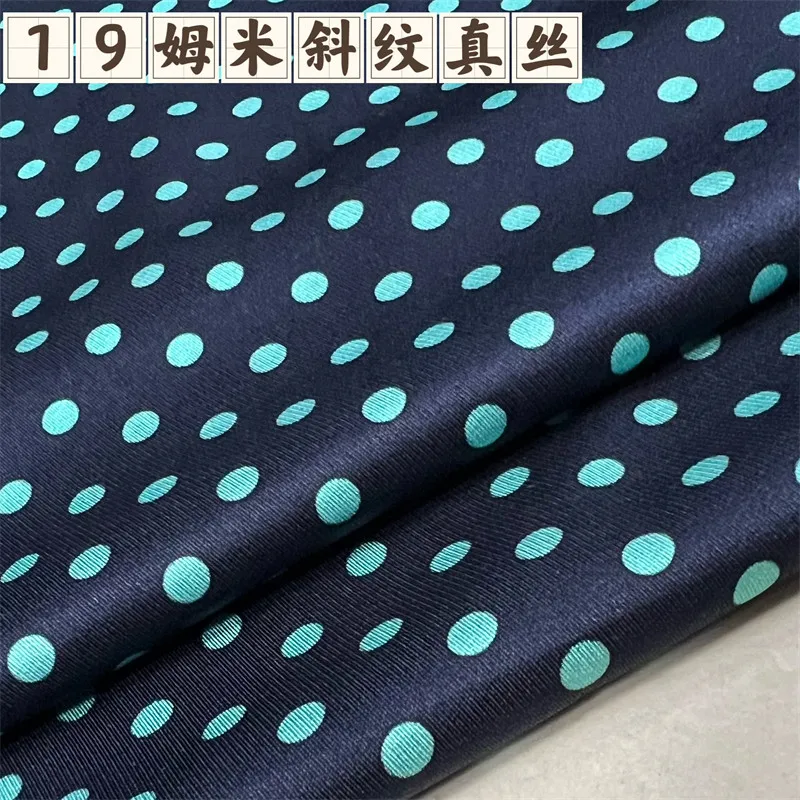 Dark Blue Sole Blue Polka Dot 19 Momme Twill Silk Fabric Stretch Silk Summer Polka Dot Skirt Cheongsam Cloth
