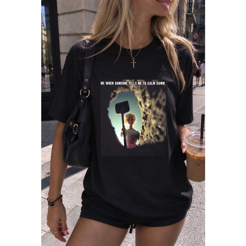 Retro Funny Doll Emoji Pattern T-shirt, TikTok Popular T-shirt Dark Aesthetics Y2K, Suitable for Men and Women in All Seasons