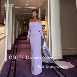 OLOEY Simple Lavender Evening Dresses Saudi Arabic Women Stretch Satin Long Sleeves Formal Party Occasion Gowns Vestidos 2024