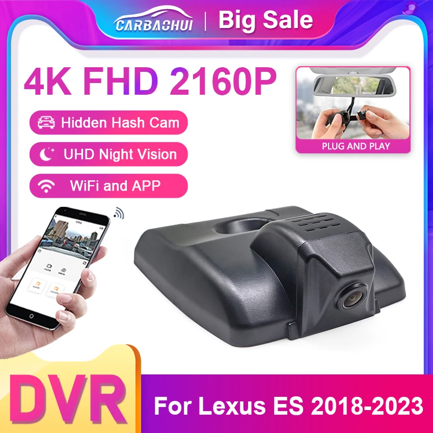 Dash Cam For Lexus ES Series ES350 ES240 ES300 ES330 ES250 ES300H 2018-2023 Plug and play Car DVR Driving Recorder UHD 4K 2160P