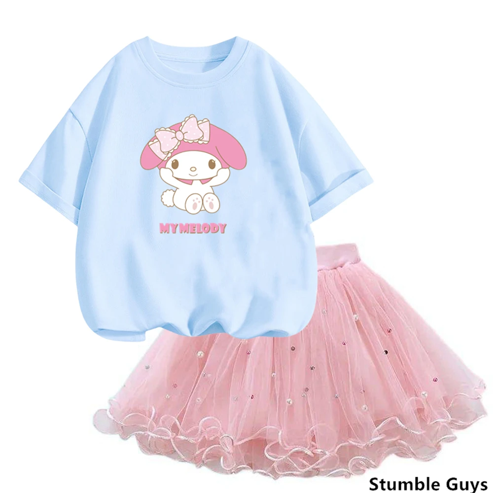 kawaii my melody 2pcs TUTU Skirt Set Summer cuteT-shirt and Fluffy Tulle skirt Outfits Children Party Birthday Clothes