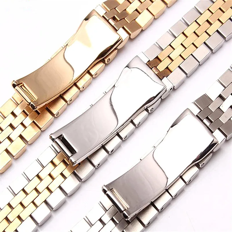 CARLYWET 20mm 316L Stainless Steel Jubilee Silver Two Tone Rose Gold Wrist Watch Strap Bracelet Solid Screw Links Curved End