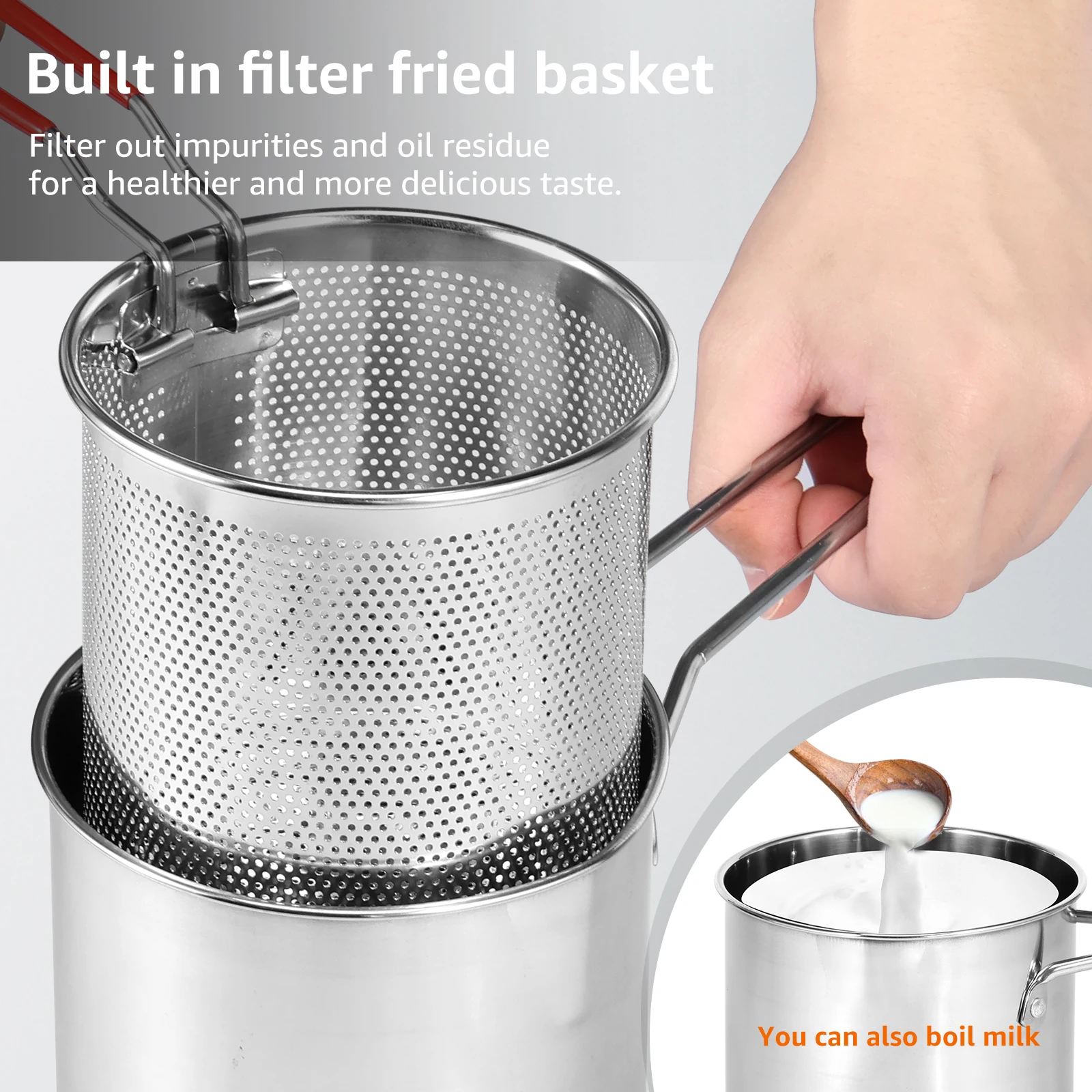 Deep Fryer Pot Stainless Steel Deep Fryer Mini Deep Oil Fryer Multifunctional Outdoor Cooking Fryer for Kitchen Camping Picnic