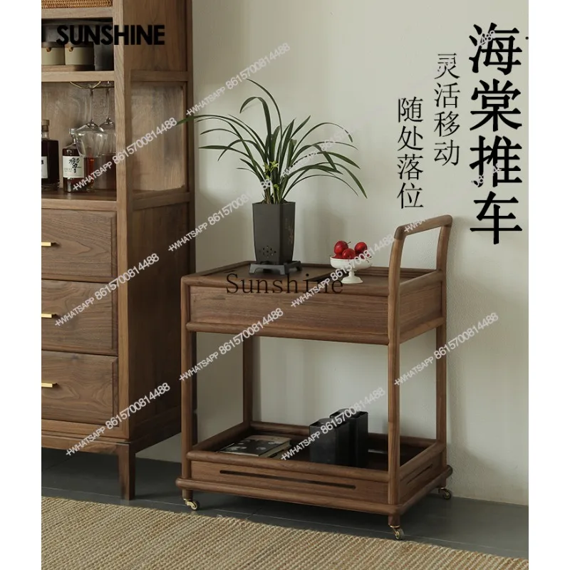 New Chinese-style solid wood small coffee table sofa side cabinet mobile tea cartX