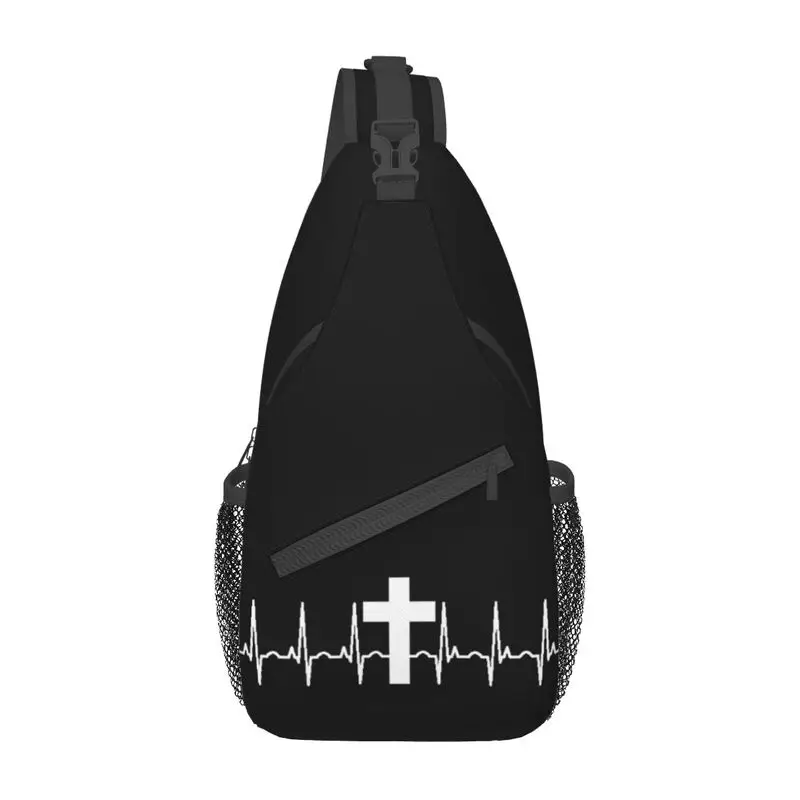 Cross Jesus Heartbeat Sling Chest Bag Customized Christian Shoulder Crossbody Backpack for Men Cycling Camping Daypack