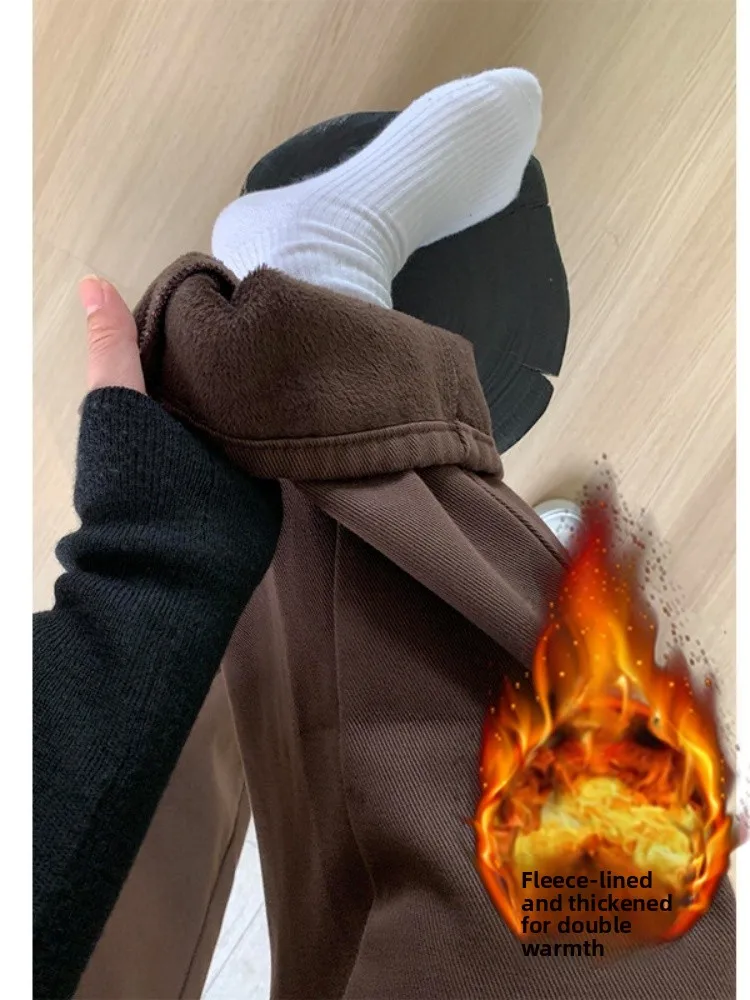 

plus Size High Waist Fleece Lined Wide Leg Jeans Women's Winter Bootcut Denim Pants Cleanfit Vintage Style Straight Tube Trou...