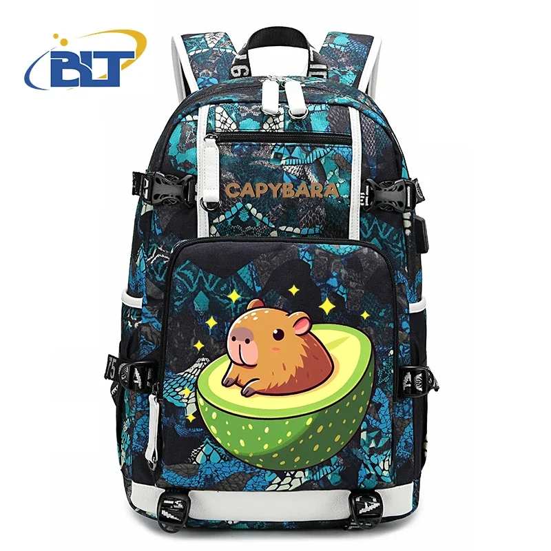 Cute Capybara printed student schoolbag youth backpack large capacity travel bag kids back to school gift