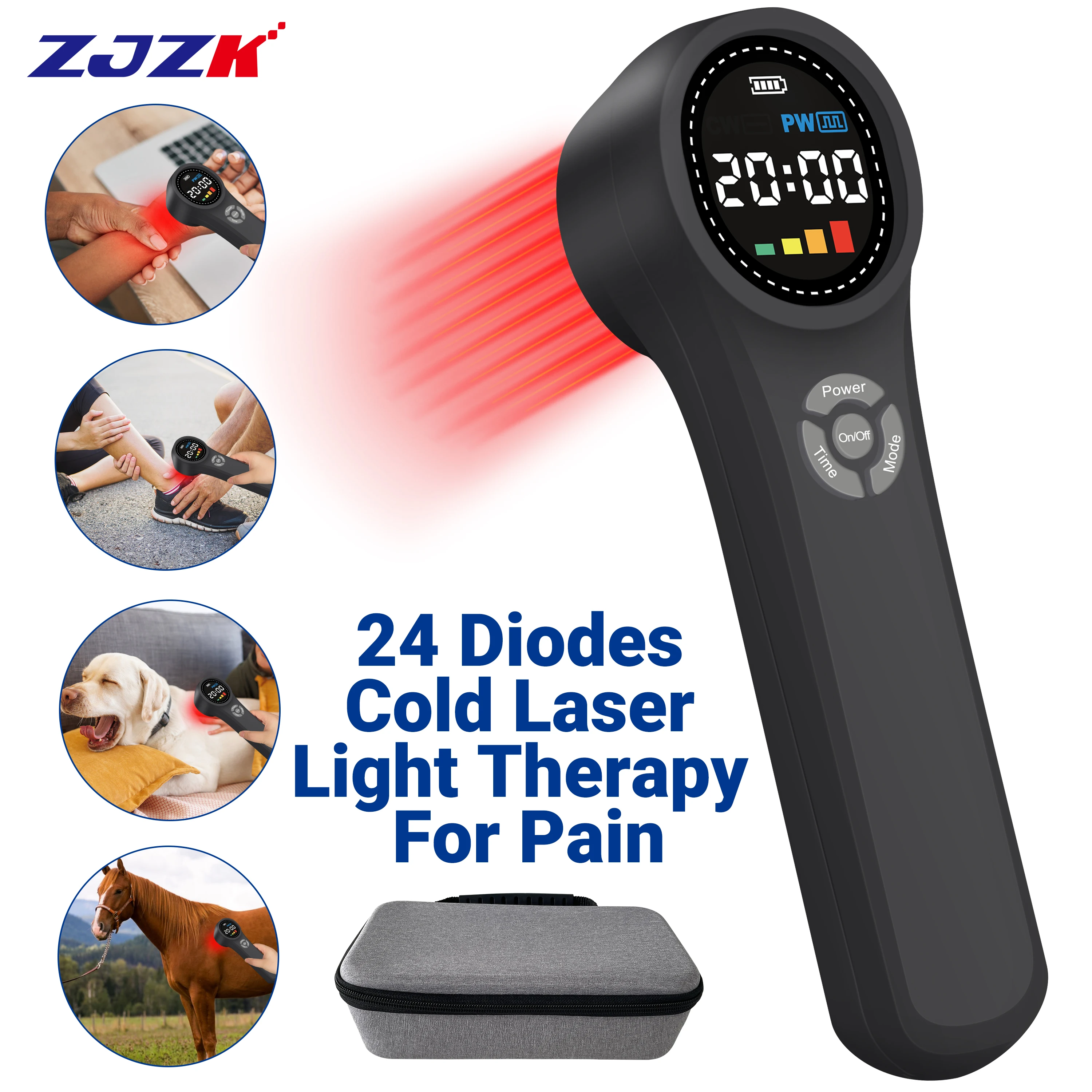 

ZJZK Cold Laser Tinnitus Red Light Therapy Wand 660nmx16diodes Laser Treatment For Elbow Pain 810nmx4diodes+980nmx4diodes Wounds