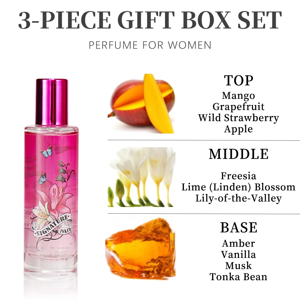 Bath and Body Gift Set for Women & Girls 1.7fl.oz Eau de Parfum Spray 2.8fl.oz Shower Gel 2.8fl.oz Body Lotion Women's Fragrance