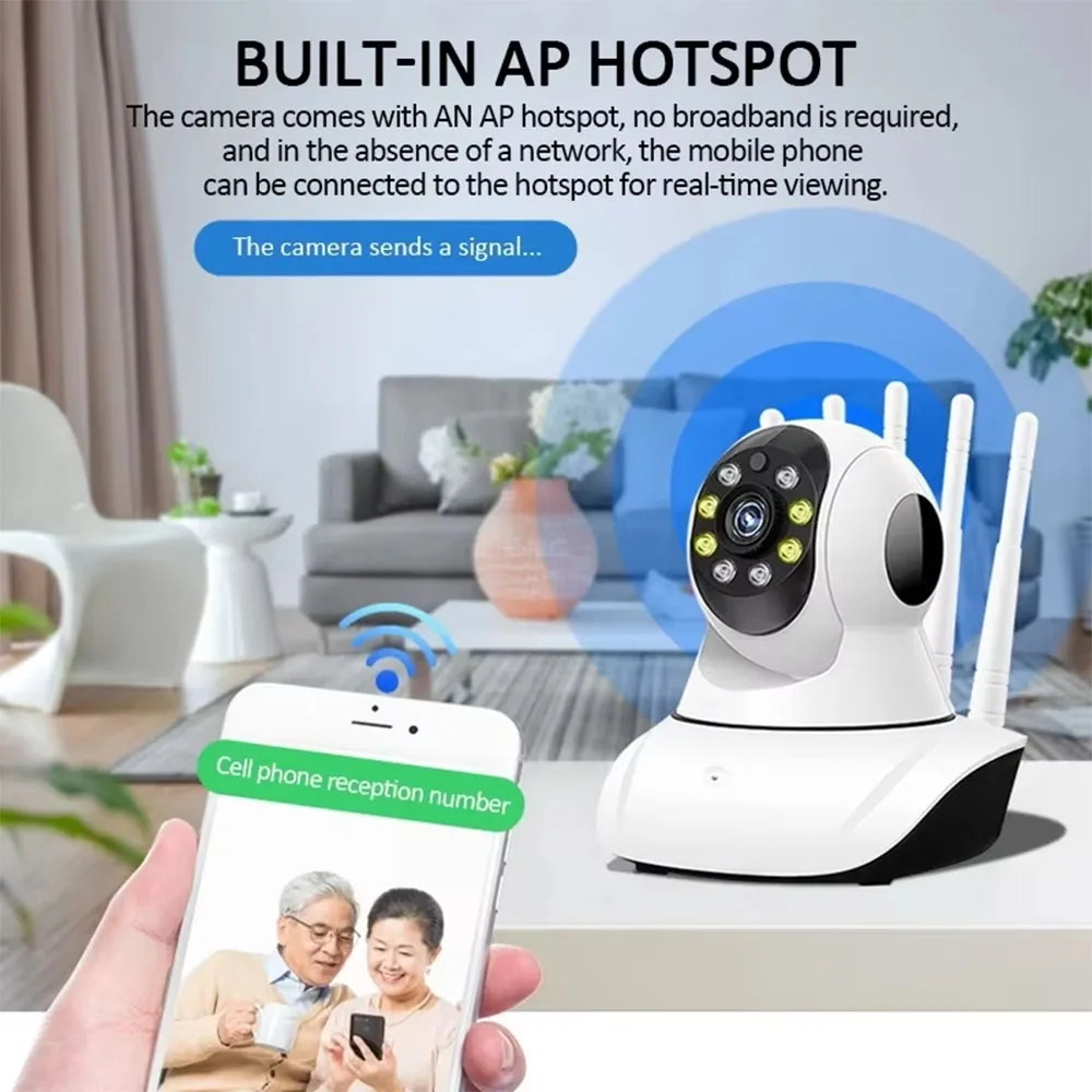 กล้องวงจรปิดไร้สาย 5 เสาอากาศ Wi-Fi 2.4G 1080P HD สำหรับรักษาความปลอดภัยบ้าน 360 องศา °   กล้องวงจรปิดสัญญาณแรง กล้องดูเด็ก