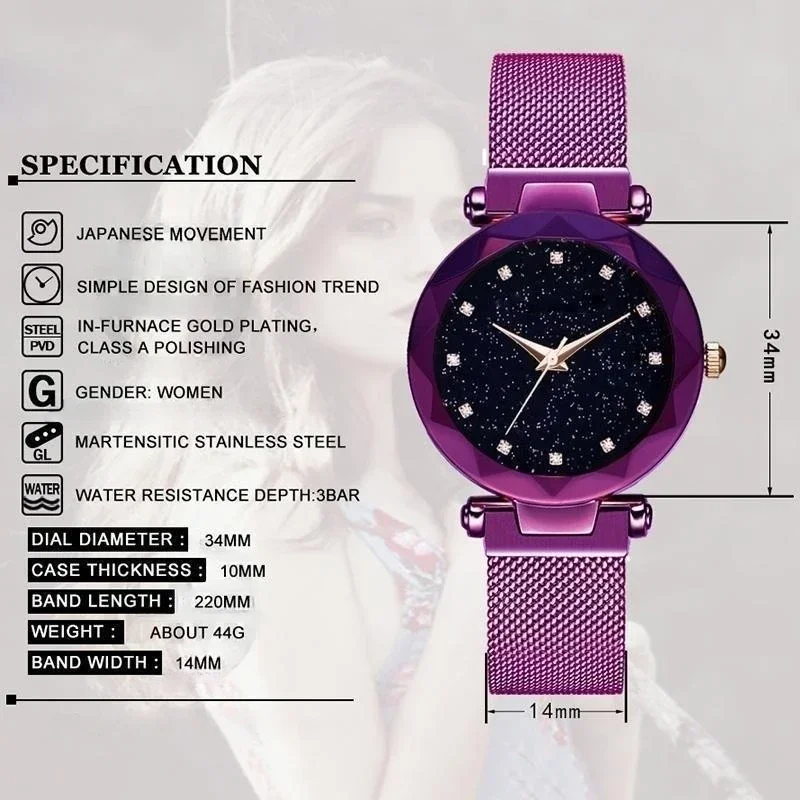 Luxury Starry Sky Watches Women Bracelet Rhinestones Quartz Watch Ladies Thin Steel Magnetic Buckle Wristwatch