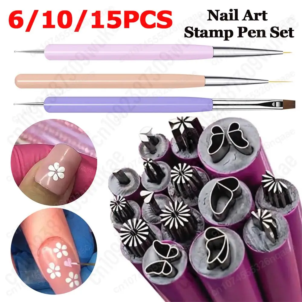 6/10/15PCS Nail Art Stamp Pen Set with Simple Design Nail Art Pen Set Flower Nail Stamp Pen Nail Art Stamper Kit Manicure Tool