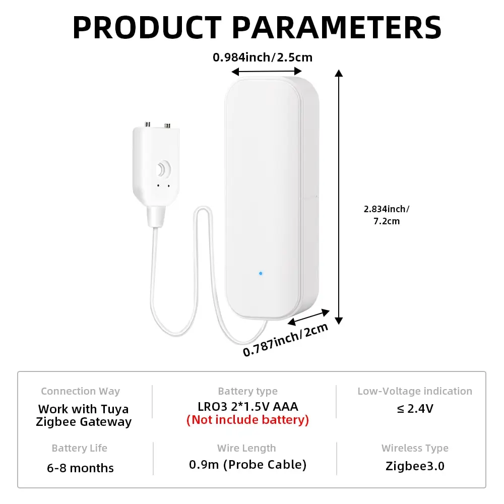 ONENUO TUYA Zigbee Water Leak Detector Water Flood Sensor Smart Life APP Remote Monitoring Flood Alert Overflow Security