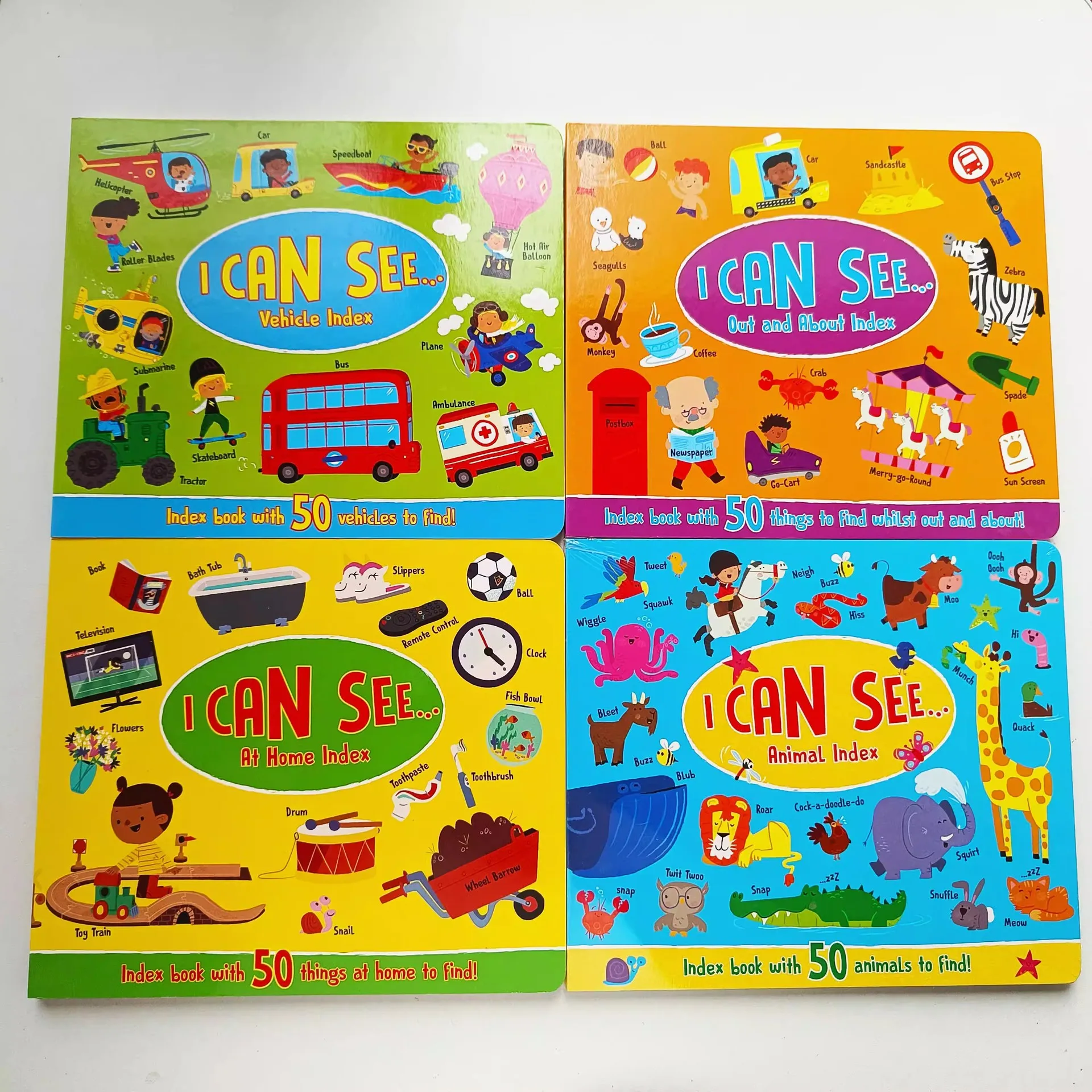 

I can see English children's cardboard cognition book 4 volumes of life discovery animal vehicle word enlightenment picture book