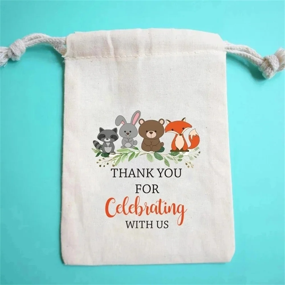 20pcs Thank You candy gift bags Greenery Woodland Forest Jungle Animal theme Baby Shower wild Birthday Party decoration favor