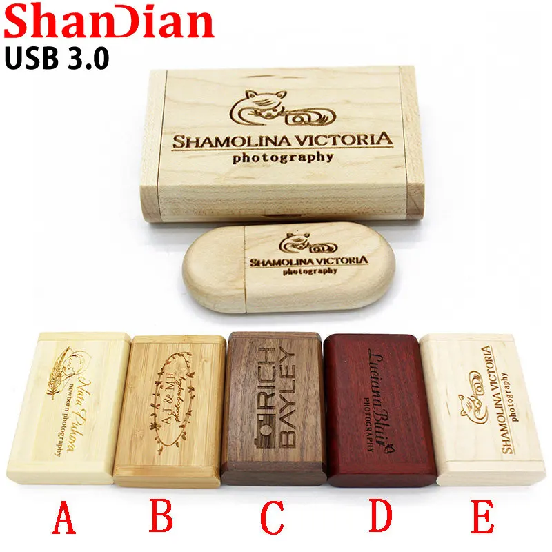 Wedding Gifts Free Custom LOGO Wooden USB 3.0 Flash Drive 4GB/8GB/16GB/32GB/64GB Pen Drives Oval Memory Stick Real Capacity