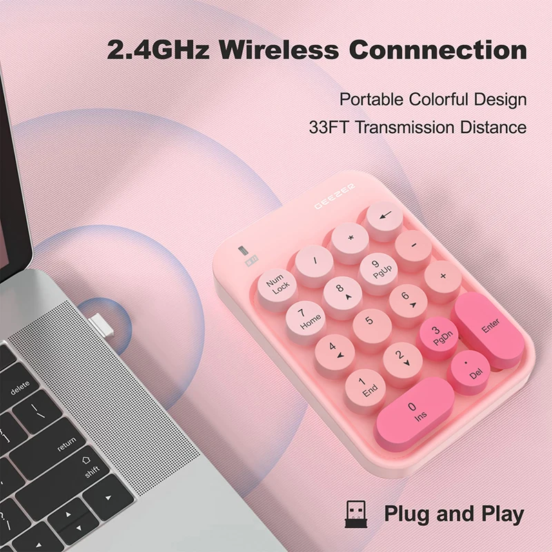 Portable 2.4G Plug and Play Wireless Number Keypad 18 Keys Retro Round Keycads Cute Mini Number Keyboard for PC/Desktop/Laptop