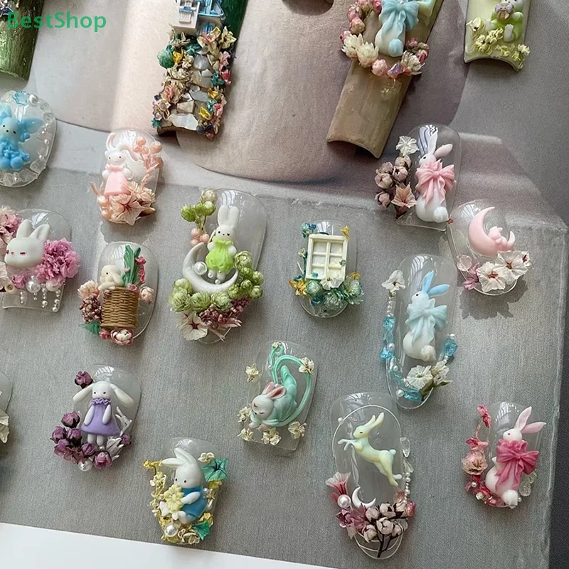 ♥ ♥ ♥ 3D سيليكون مسمار الفن العفن الإغاثة أرنب، كعكة القمر، القمر تصميم DIY مسمار ديكور قوالب مانيكير شفافة