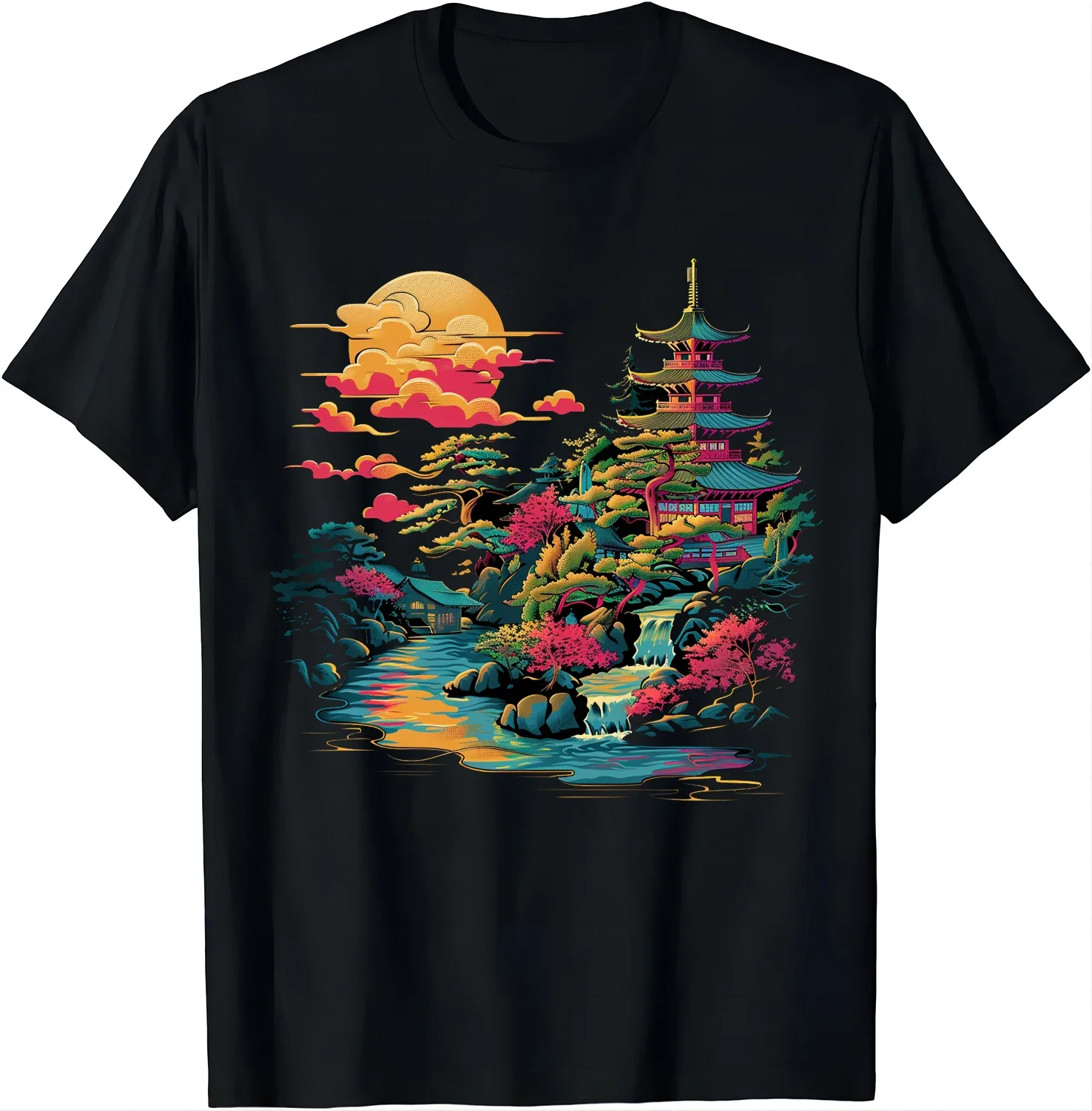 A Fusion of East and West Nature-Inspired Graphic T-Shirt Unisex Style Shirts for Women Men Clothing Streetwear Y2k Harajuku