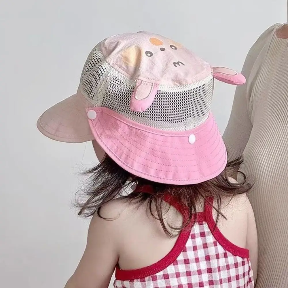 Cappello da pescatore per bambini con animali dei cartoni animati ad asciugatura rapida Cappello da sole estivo in rete staccabile Lettera ricamata Cappello da sole anti-UV Cappello da pescatore per bambini