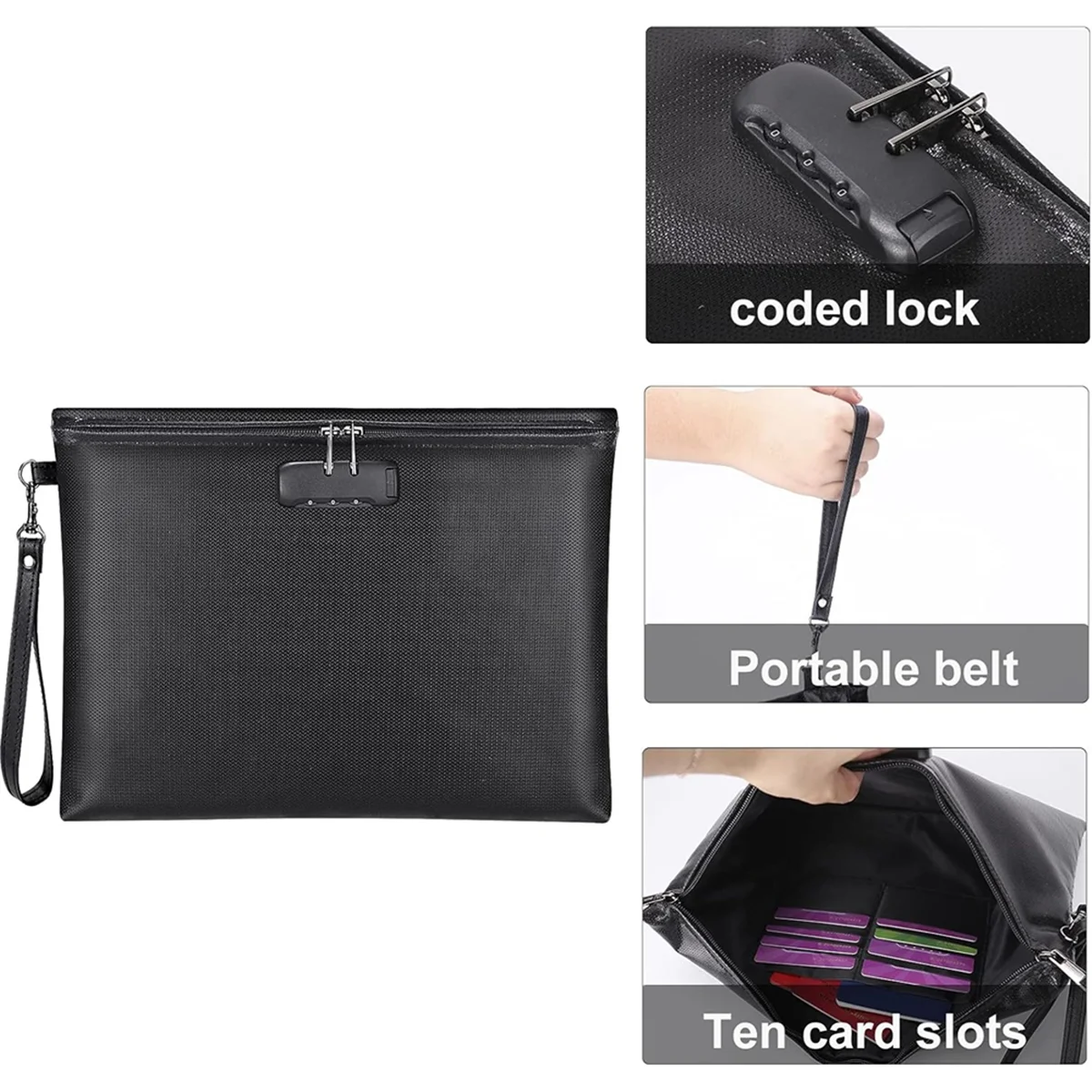 NEW Fireproof Document Bag with Lock, with Zipper Closure, Storage Pouch for A4 Letter Size Document, Cash,Cell Phone,Tablet