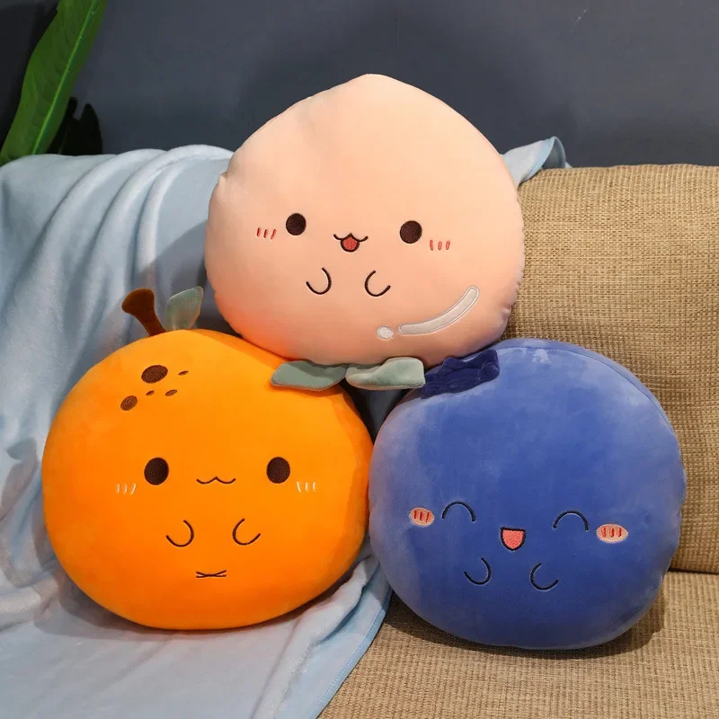 38cm Cute Orange Blueberry Peach Pillow Plush Toy Cartoon Soft Fruit Doll Bedroom Decoration Children Birthday Christmas Gifts