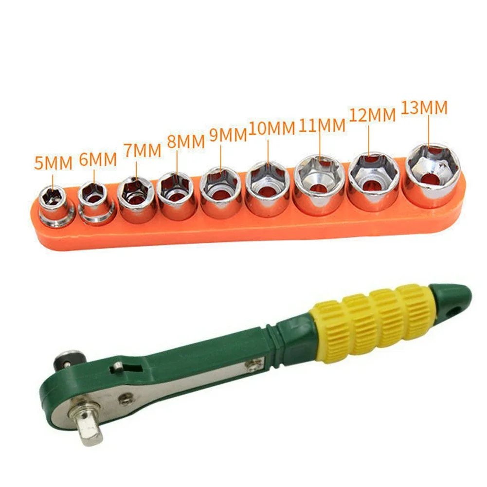 Ratchet Wrench Quick Release Ratchet Wrench Set 1/4 Inch Drive With 5-13mm Sockets And T10-T25 Bits For Machines Equipment