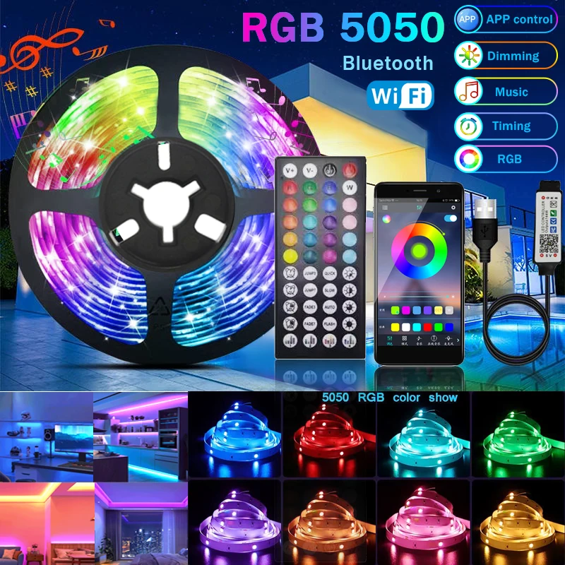 

1M-30M USB Led Strip Lights RGB 5050 Bluetooth Tape For Room LED Luces WIFI Flexible Ribbon Lamp Desk Screen TV Background Light