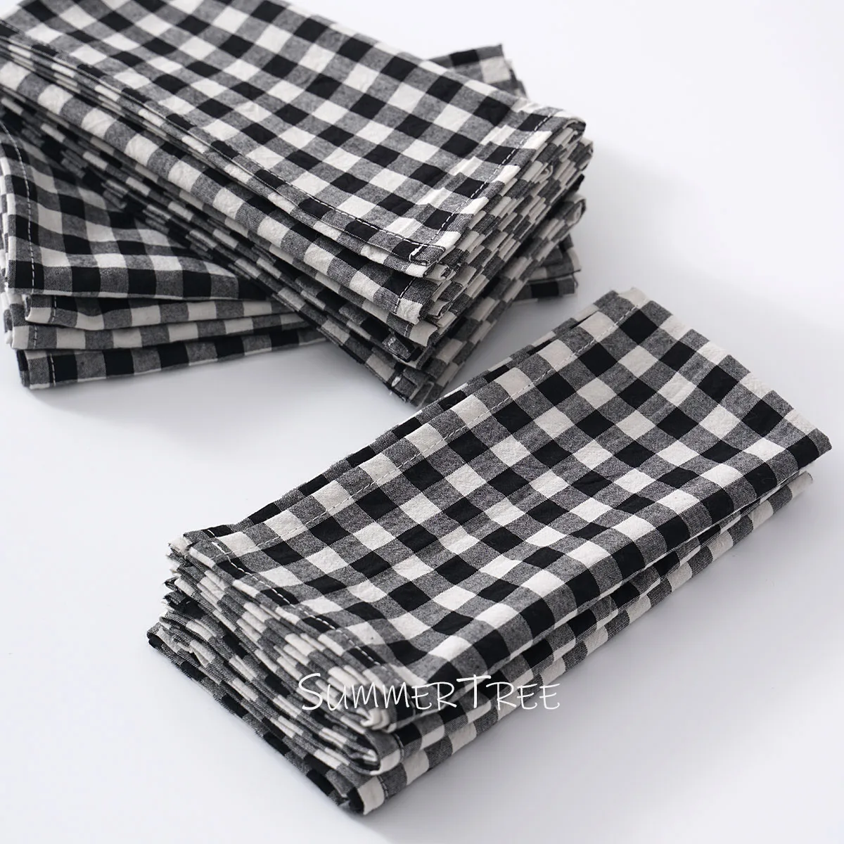 Set of 10 Gingham Cotton Napkins 42x42cm Reusable Check Cloth Napkin for Wedding Christmas Dinner Party Banquet Home Table Decor