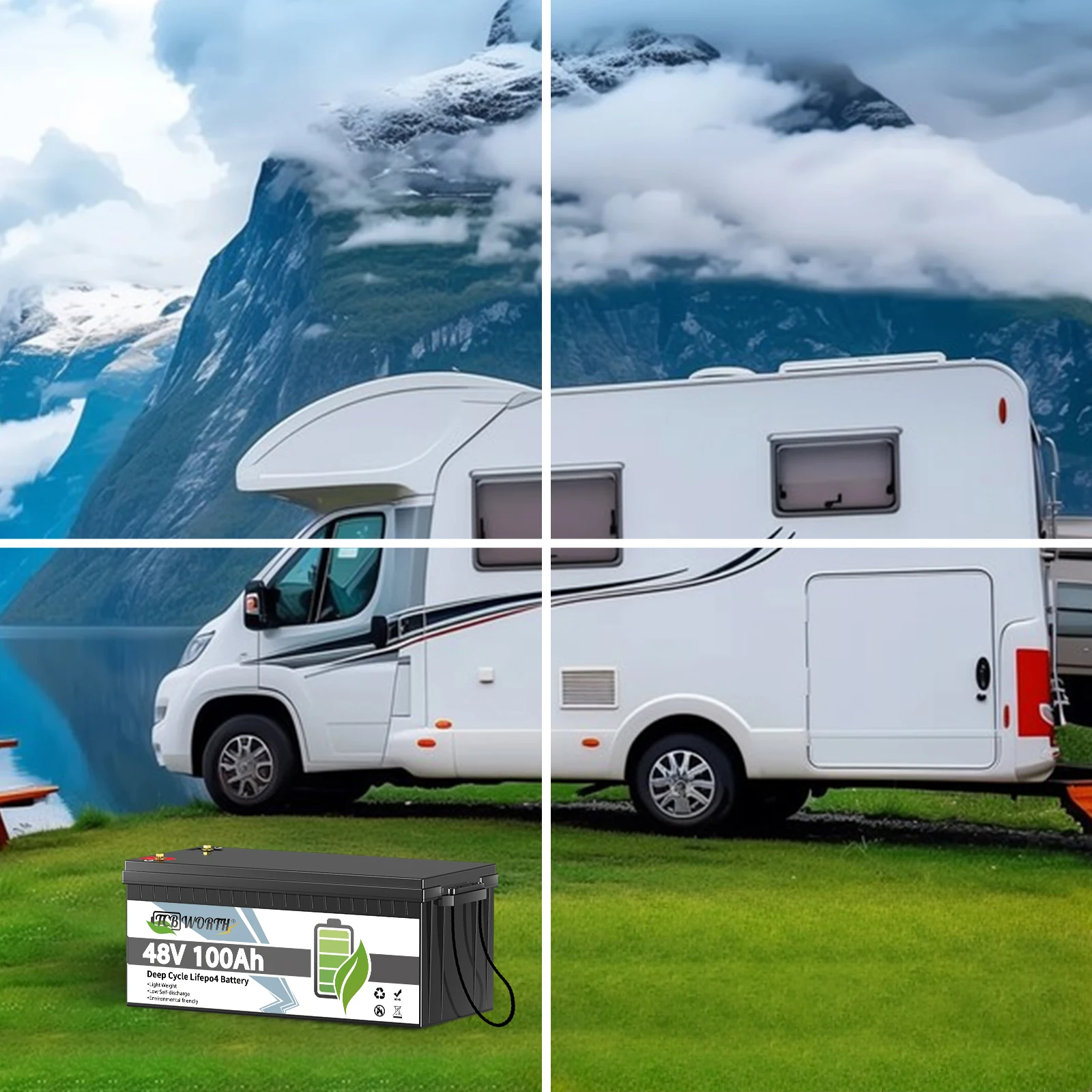 TCBWORTH 48V 100AH LiFePO4-Lithiumbatterie mit 100A BMS und 5120Wh Energie für Golfwagen, Marine, Solar, netzunabhängiges Wohnen, Wohnmobile, Marine – Detail 6