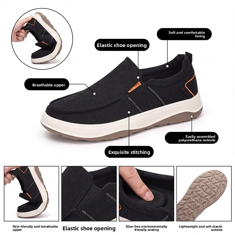 Men Washed Canvas Slip‑On Casual Shoes Lightweight Thick‑Sole Breathable Non‑Slip Comfort Walking Shoes For Daily Outdoor