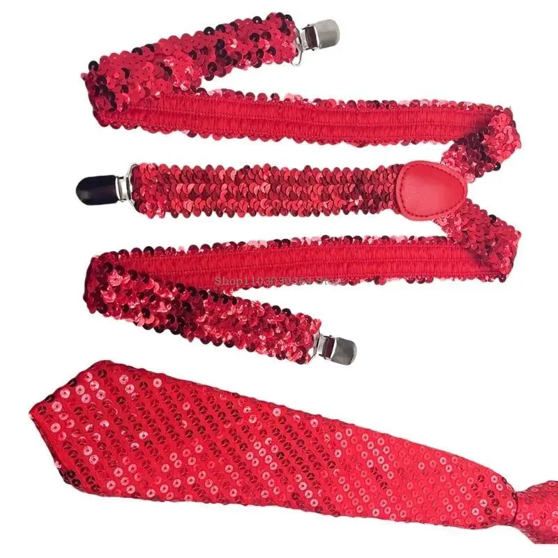 

Elegant Sequins Suspenders Neck Tie Set for Theme Event Stage Performances Props
