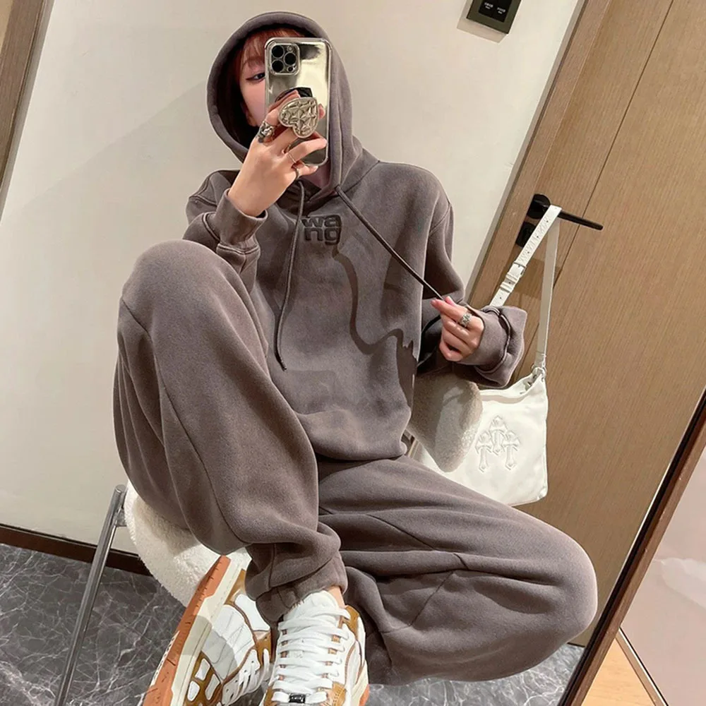 Spring Fall Classic Sport Pant Sets Loose Hoodie Casual Sweatshirt Women Elastic Waist Sports Trouser Sweatpants Track Suit Set