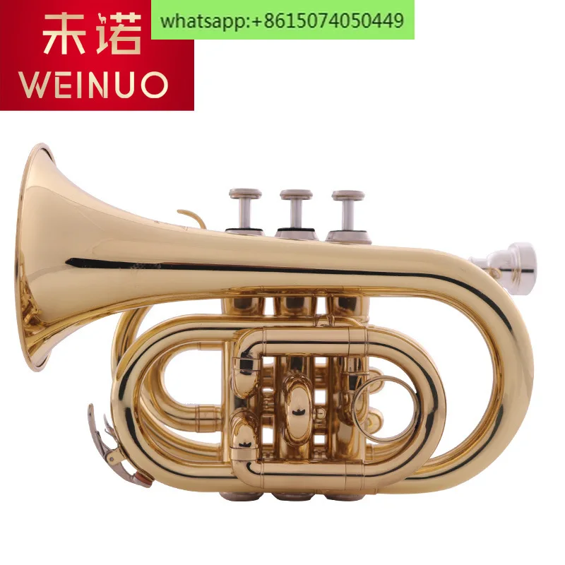 Portable trumpet in B flat palm horn pocket cornet brass instrument VHT-E100 students