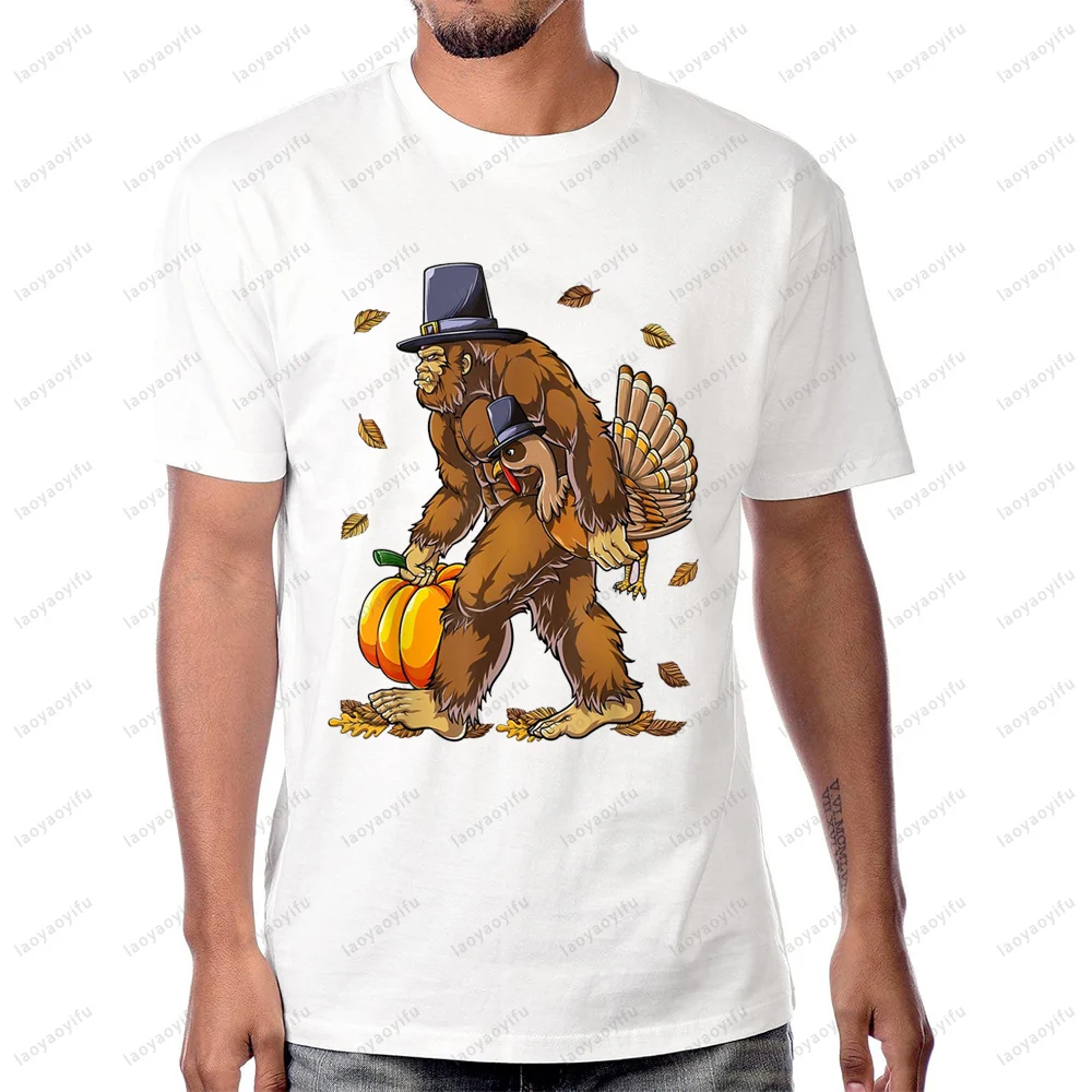 بيج فوت تركيا اليقطين الشكر Sasquatch التي شيرت موضة عادية فضفاضة قصيرة الأكمام كول رجل تي شيرت Y2K المرأة الشارع الشهير #3