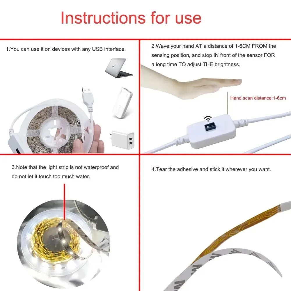 DC 5V Lampa USB LED Podświetlenie Pasek świetlny TV Szafka kuchenna Szafa Szafka na wino Pasek Czujnik światła Dioda Światła Taśma dwustronna