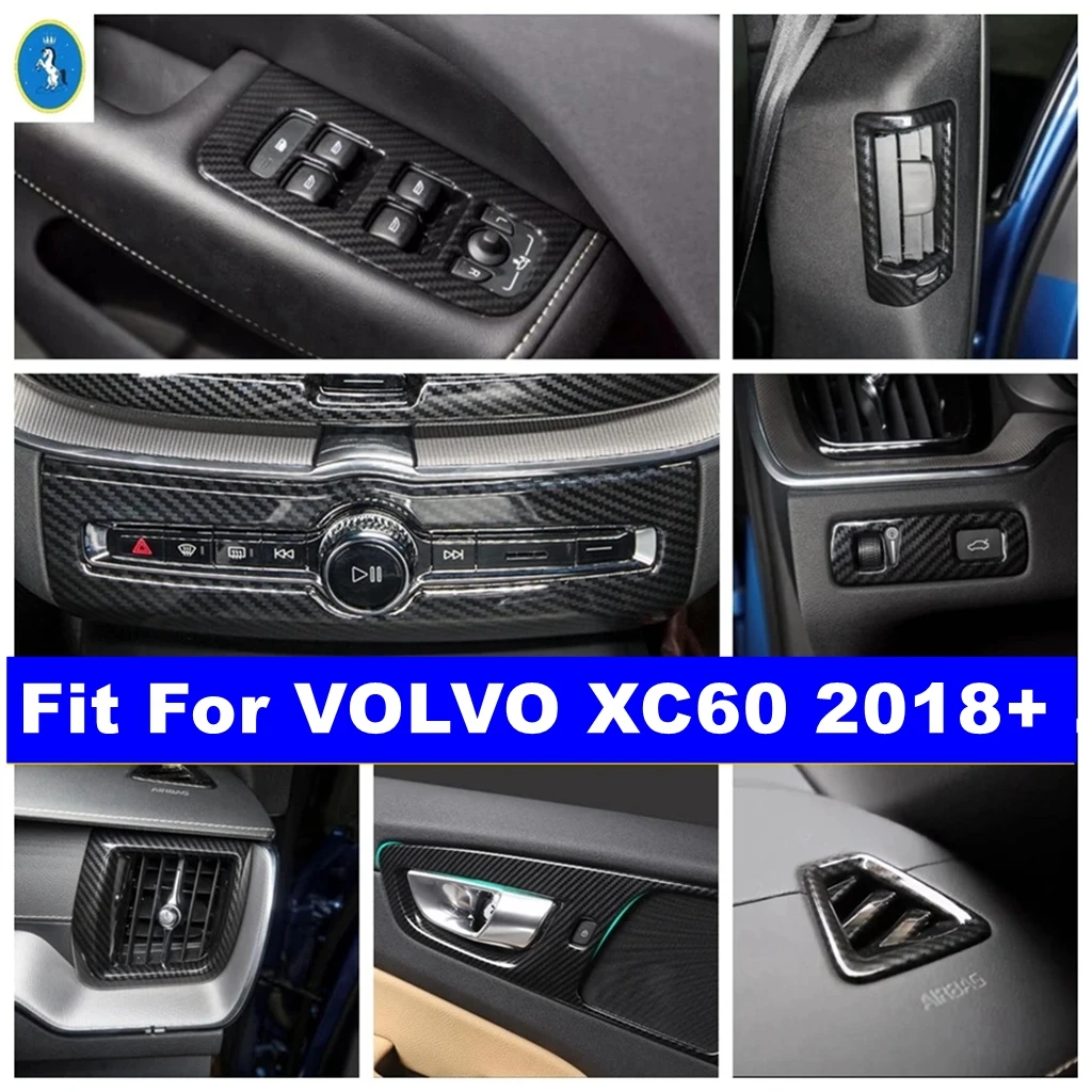 

Carbon Fiber Look Auto Inner Door Handle Bowl Frame / AC Vent Outlet Sticker Accessories Cover Trim For VOLVO XC60 2018 - 2024