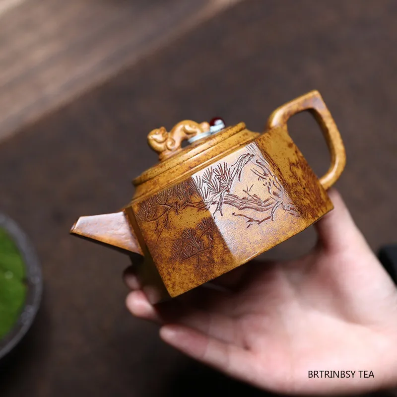 

260ml Chinese Tradition Yixing Purple Clay Teapot Household Beauty Zisha Kettle Handmade Trees Pattern Tea Pot Tea Set Teaware